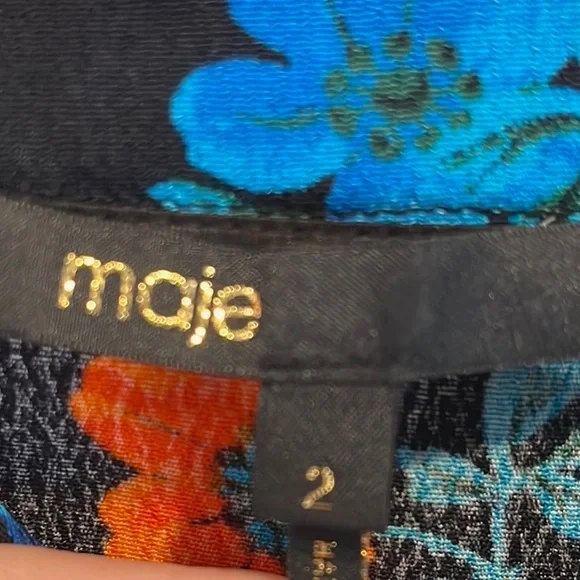 Maje “Ripita” ruched floral mini dress 2(US M)